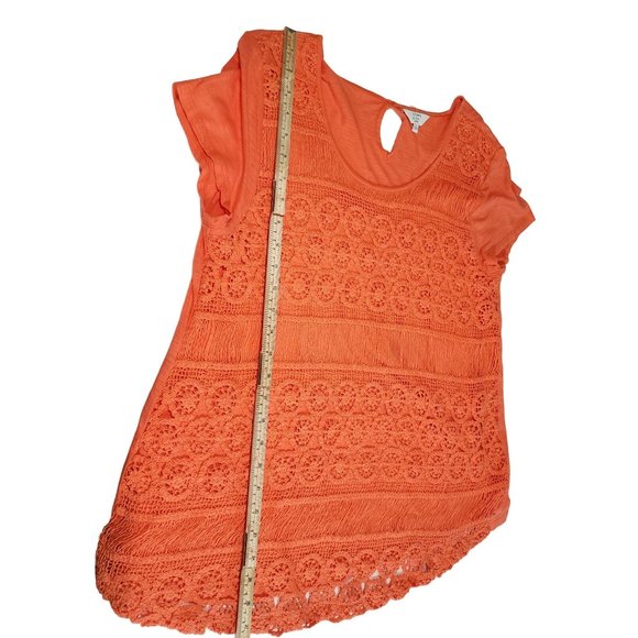 Crown & Ivy PL Orange Crochet 100% Cotton Tunic With Scoop Neck and Eye Opening - Picture 8 of 15